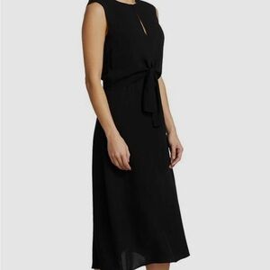 Theory Black Silk Tie Front Midi Dress